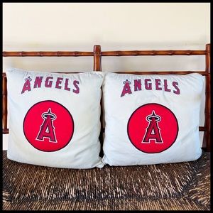 Pottery Barn Kids Anaheim Angels Pillows/Pair. 14” x 14” square.